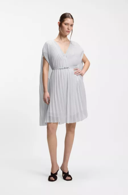 Layered plissé dress with cape