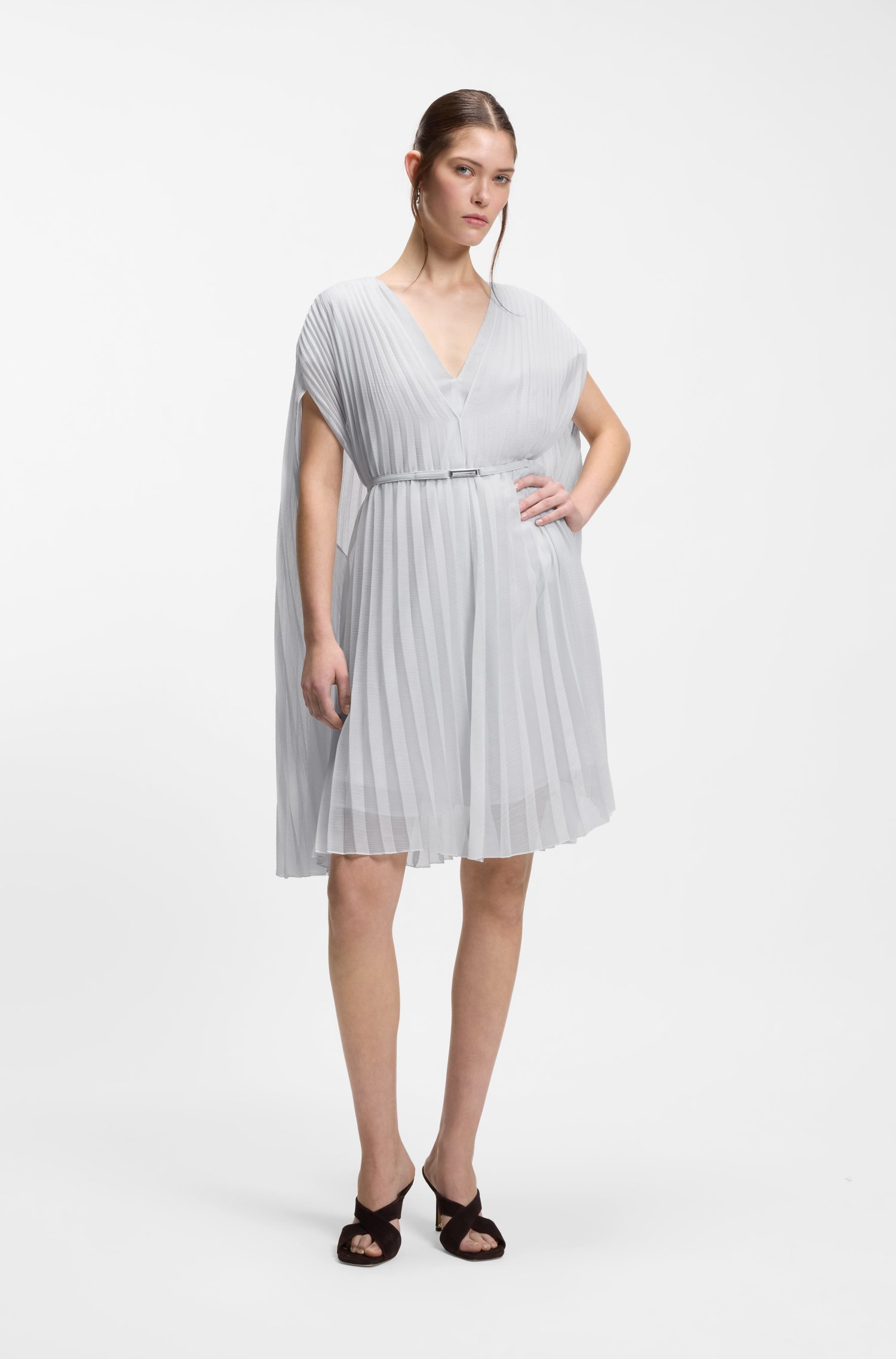Boss Layered plissé dress with cape klänningar dam