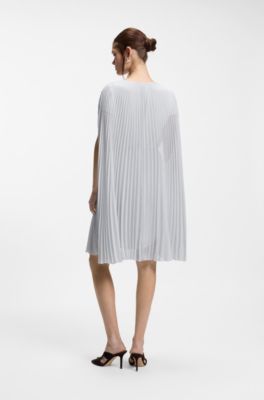 Layered pliss&eacute; dress with cape, Light Blue