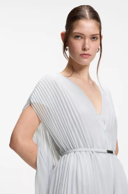 Layered plissé dress with cape