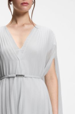Layered pliss&eacute; dress with cape, Light Blue