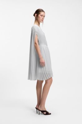 Layered pliss&eacute; dress with cape, Light Blue