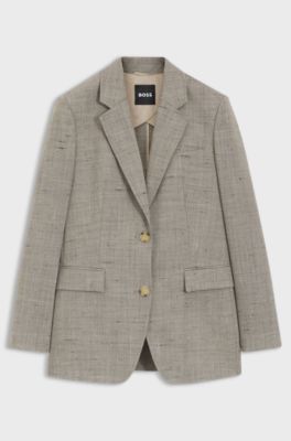 Blazer Regular en laine m&eacute;lang&eacute;e, Beige &agrave; motif