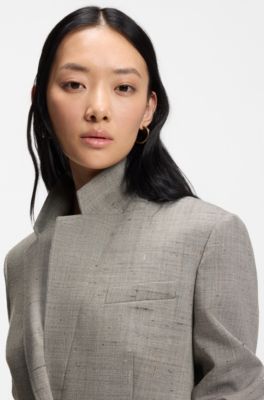 Blazer Regular en laine m&eacute;lang&eacute;e, Beige &agrave; motif