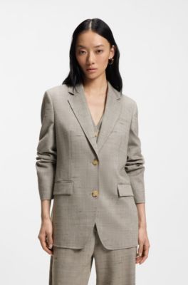 Regular-fit blazer in a wool blend, Beige Patterned