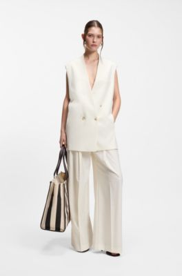 Blazer relaxed fit sin mangas de lana, Blanco