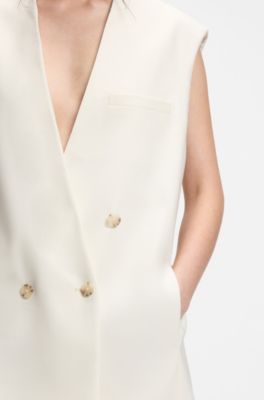 Sleeveless relaxed-fit blazer in a wool blend, Natural