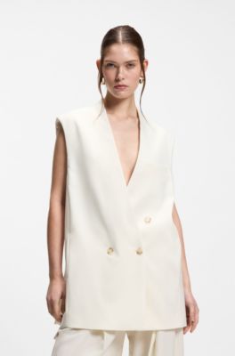 &Auml;rmelloser relaxed-Fit Blazer aus Woll-Mix, Natur