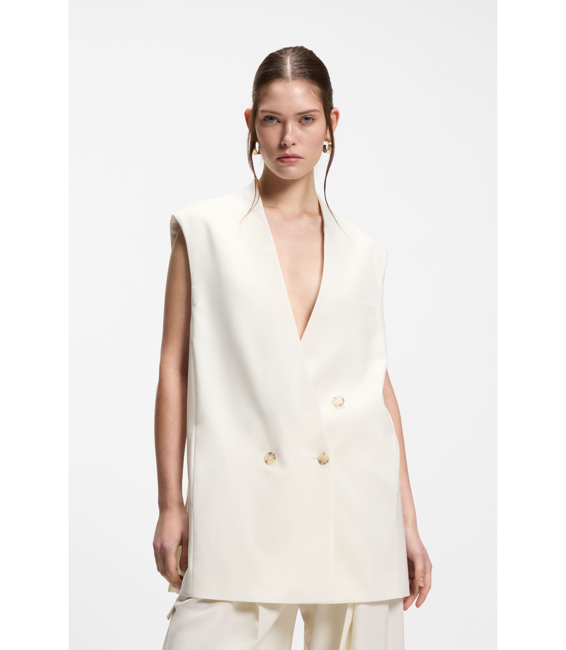 Ärmelloser relaxt-Fit Blazer aus Woll-Mix