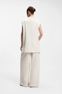 Blazer relaxed fit sin mangas de lana, Blanco