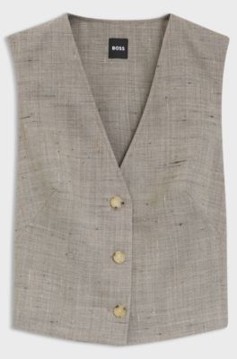 Cropped waistcoat in a wool blend, Beige Patterned