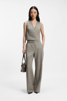 Gilet corto in misto lana, Beige a motivi