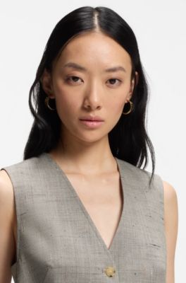 Cropped Weste aus Woll-Mix, Beige gemustert