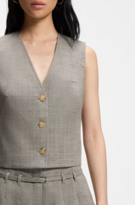 Cropped waistcoat in a wool blend, Beige Patterned