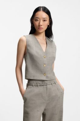 Cropped waistcoat in a wool blend, Beige Patterned