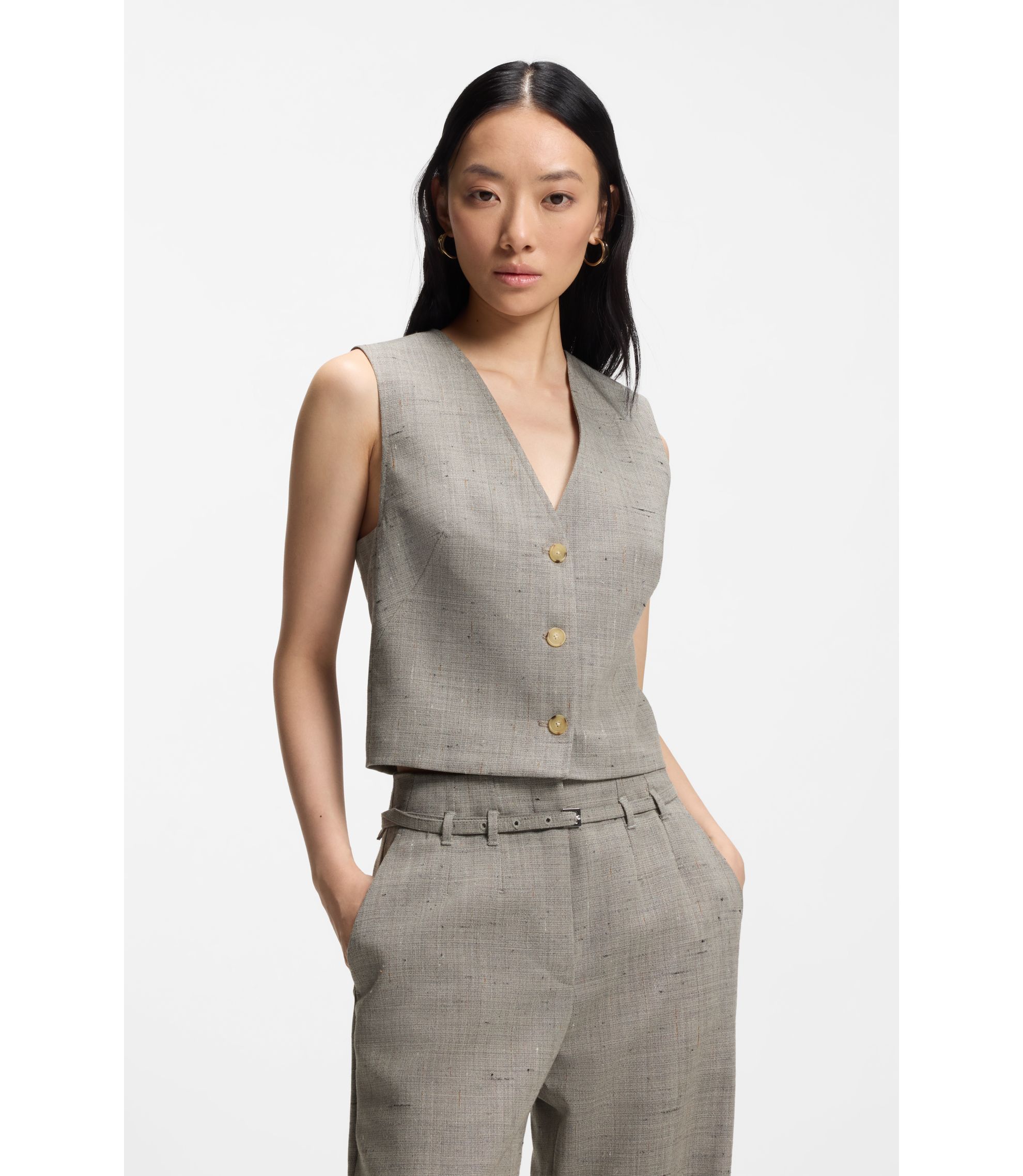 Cropped Weste aus Woll-Mix