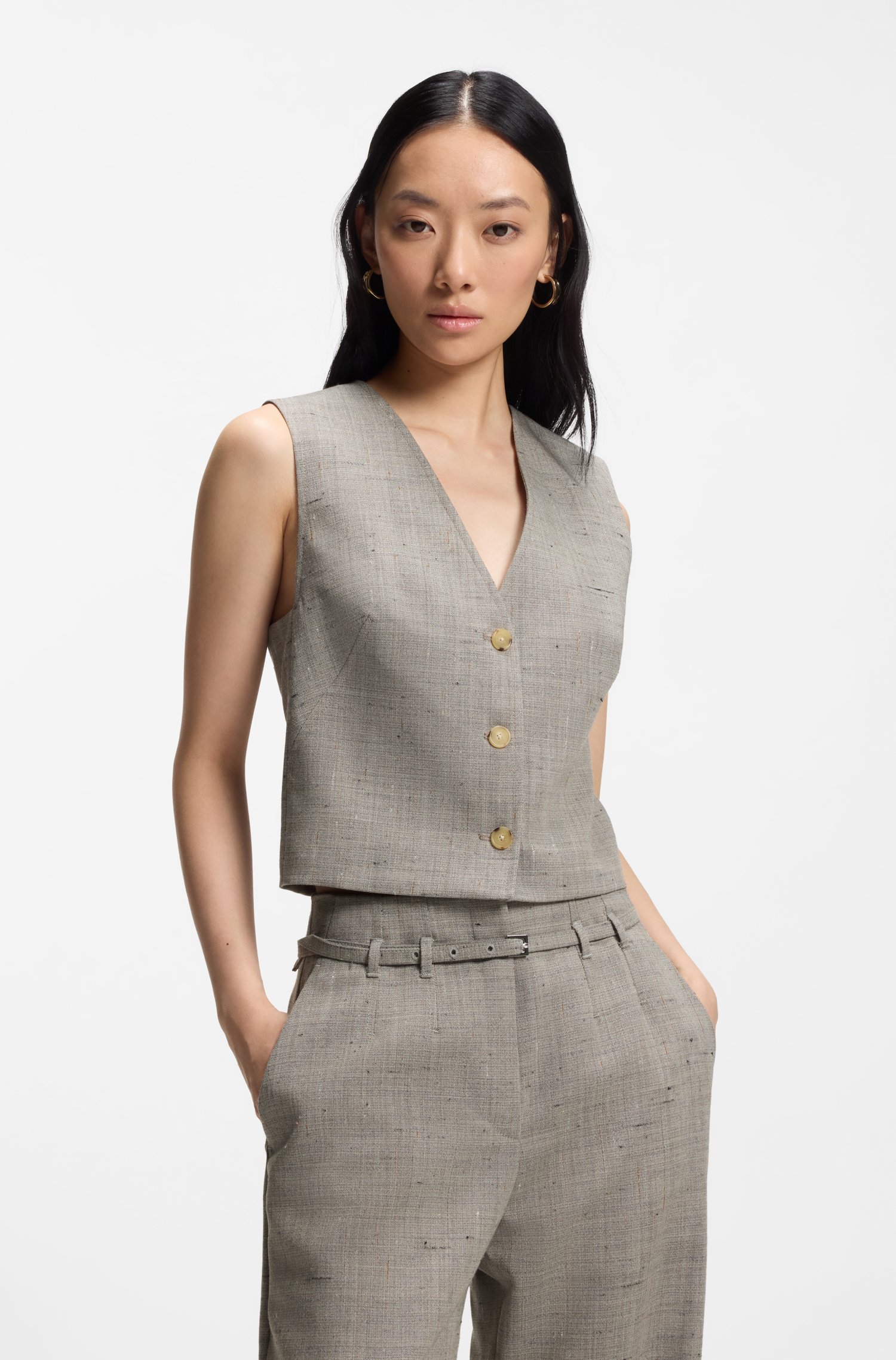 Boss Cropped waistcoat in a wool blend skjortor & blusar dam