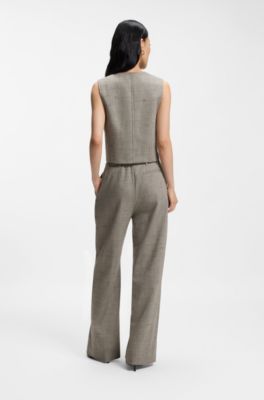 Cropped Weste aus Woll-Mix, Beige gemustert