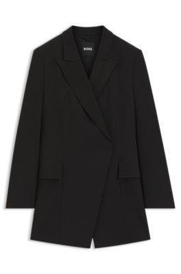 Longline slim-fit blazer with concealed closure, Black