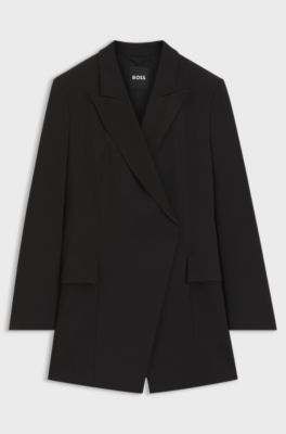Longline slim-fit blazer with concealed closure, Black