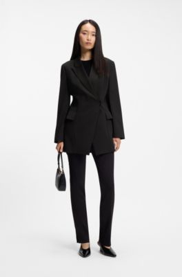 Longline slim-fit blazer with concealed closure, Black