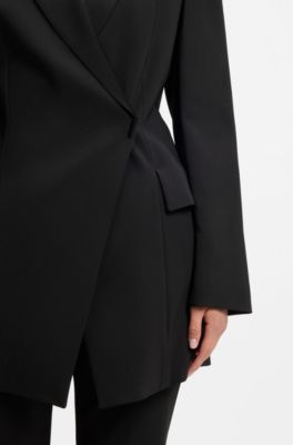 Longline slim-fit blazer with concealed closure, Black