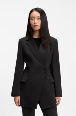 Longline slim-fit blazer with concealed closure, Black
