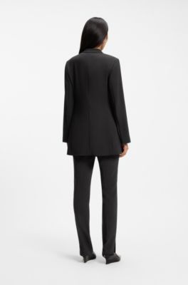 Longline slim-fit blazer with concealed closure, Black