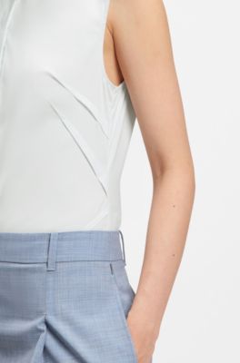 Sleeveless slim-fit blouse in a stretch-cotton blend, Light Blue