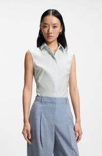 Sleeveless slim-fit blouse in a stretch-cotton blend, Light Blue