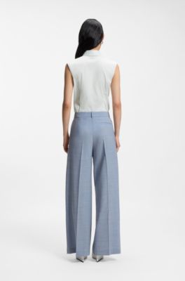 Sleeveless slim-fit blouse in a stretch-cotton blend, Light Blue