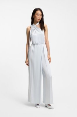 One-shoulder jumpsuit with wrap-effect front