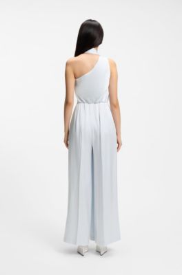One-shoulder jumpsuit with wrap-effect front, Light Blue