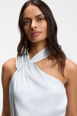 One-shoulder jumpsuit with wrap-effect front, Light Blue