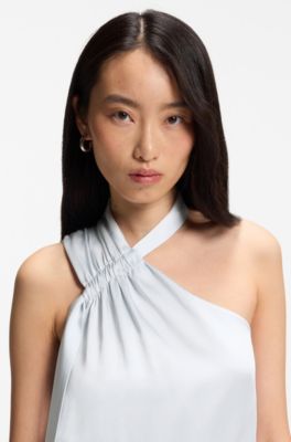 One-shoulder jumpsuit with wrap-effect front, Light Blue