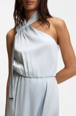 Tuta jumpsuit monospalla con parte anteriore effetto portafoglio, Celeste