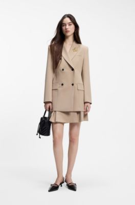 Flared mini skirt with pleats, Beige