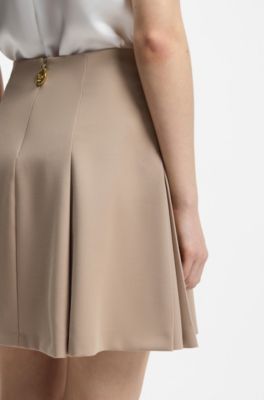 Flared mini skirt with pleats, Beige