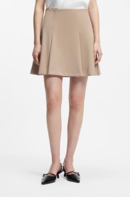 Flared mini skirt with pleats, Beige