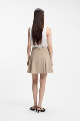 Flared mini skirt with pleats, Beige