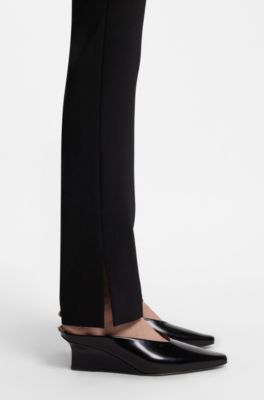 Slim-fit stretch trousers with side slits, Black