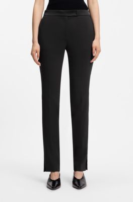 Slim-fit stretch trousers with side slits, Black
