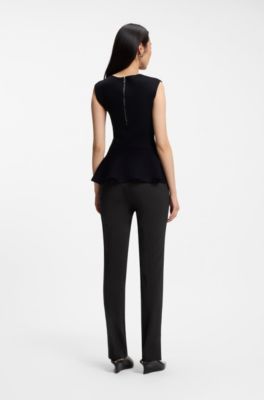 Slim-fit stretch trousers with side slits, Black