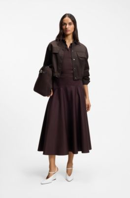 Modern-fit blazer in stretch cotton, Dark Brown