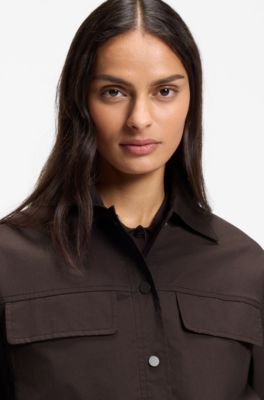 Modern-fit blazer in stretch cotton, Dark Brown