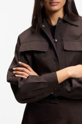 Modern-fit blazer in stretch cotton, Dark Brown