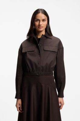 Modern-fit blazer in stretch cotton, Dark Brown