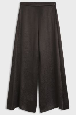 Pantaloni relaxed fit in twill lucido, Marrone scuro