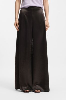 Pantaloni relaxed fit in twill lucido, Marrone scuro