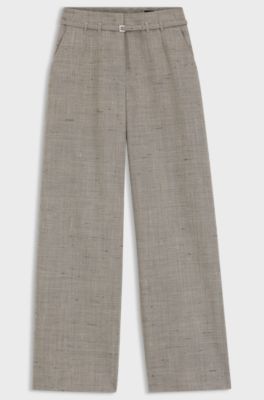 Regular-fit trousers in a wool blend, Beige Patterned